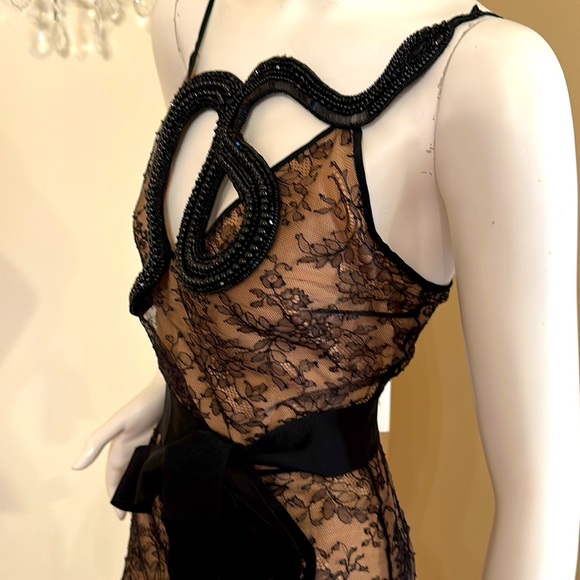 GUCCI SNAKE BLACK EMBROIDERY Silk Lined CHANTILLY LACE DRESS SIZE 42 IT - Picture 4 of 11